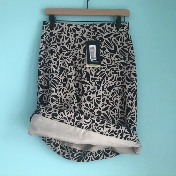 MaxMara Pancone Geometric High Rise Textured Mini Silk Skirt 8 Black Rare - Picture 6 of 16